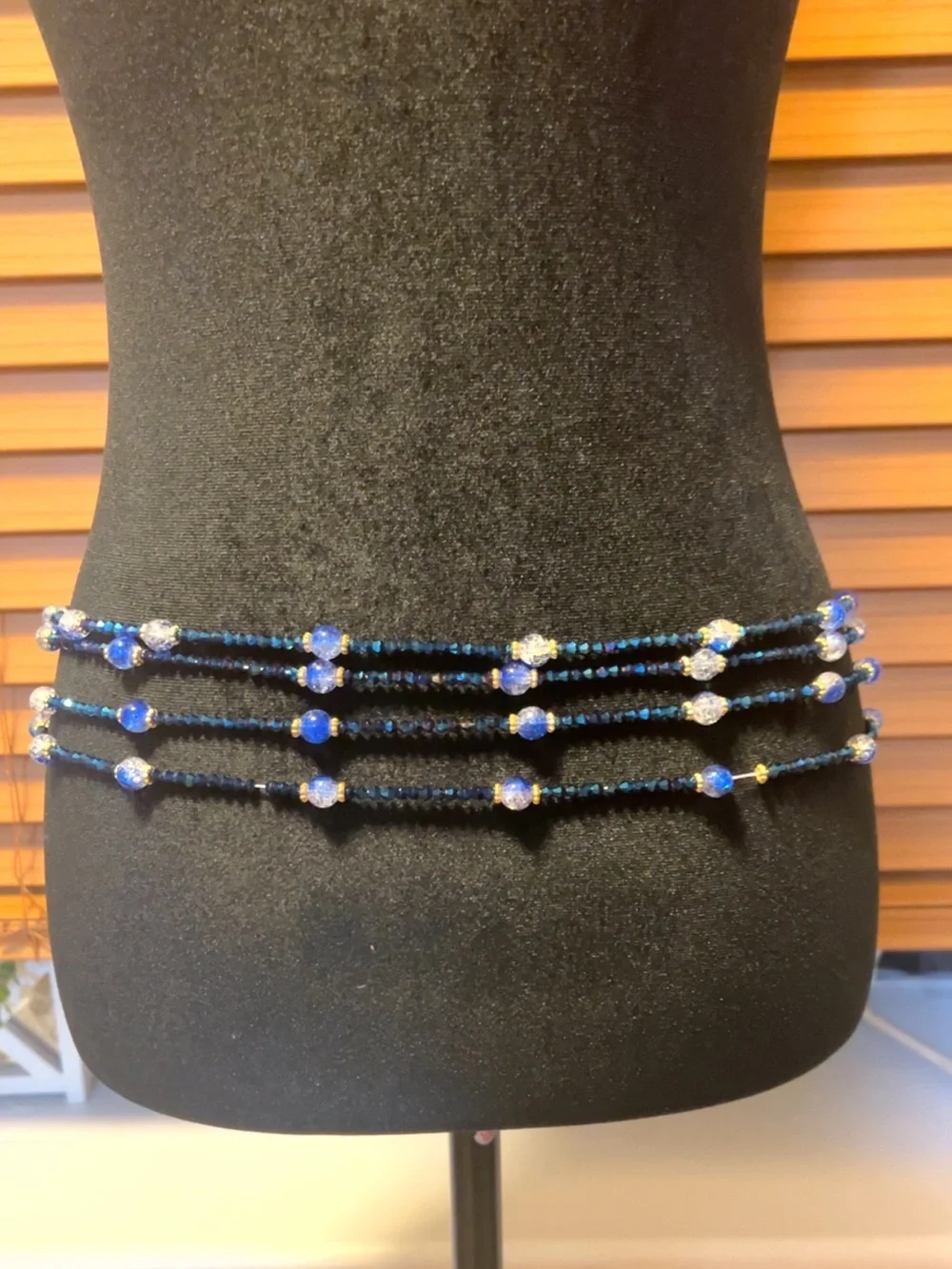 Handmade Beaded Waist Chain – Adjustable blue   Boho Belly Jewelry